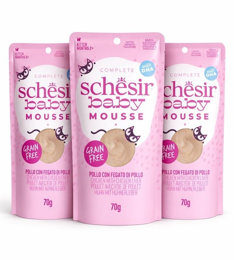 شيسر شيزير بيبي موس – دجاج مع كبدة دجاج – طعام رطب متكامل ومتوازن خالي من الحبوب للقطط الصغيرة (أكبر من شهرين) – 3 × 70 جم - Image 1